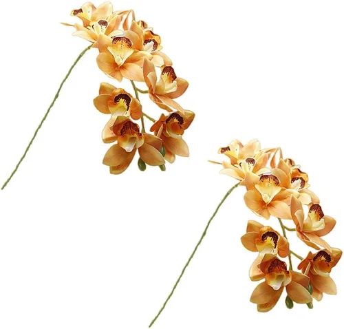 Vista 9 de XZJMY Flores artificiales de orquídeas artificiales 3D, flores artificiales de seda de 10 cabezas de seda, flores artificiales para exteriores