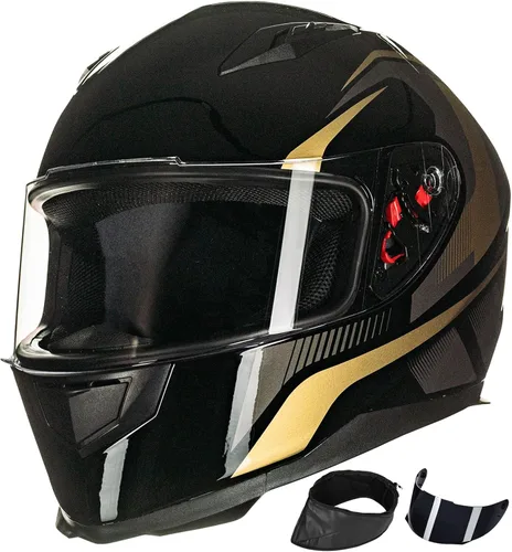 Vista 15 de ILM - Casco integral para motocicleta y bicicleta urbana, con bufanda de invierno extraíble, 2 viseras, modelo aprobado por DOT JK313 2-Azul