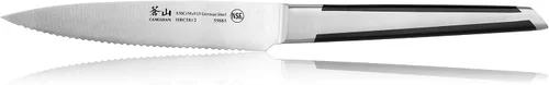 Vista 2 de Cangshan Cuchillo utilitario dentado forjado de acero alemán serie X, 5 pulgadas, plata