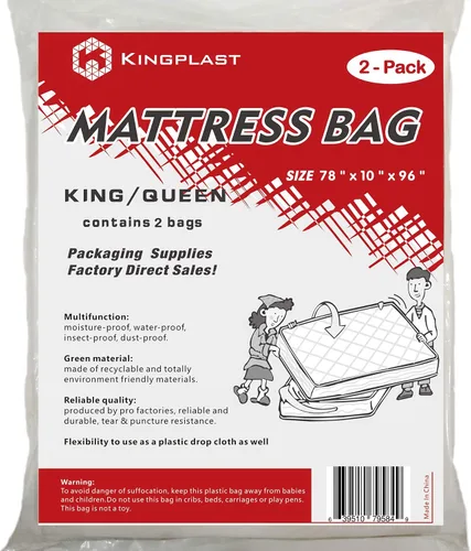 Vista 10 de K KINGPLAST - Bolsas de colchón para mudanza y almacenamiento, funda protectora de colchón (paquete de 2, 1.5 mil, individual/matrimonial)