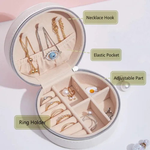 Vista 3 de NuAngela Joyero pequeño organizador de joyas de viaje, estuche portátil de piel sintética, soporte de joyería para mujeres y niñas, accesorios
