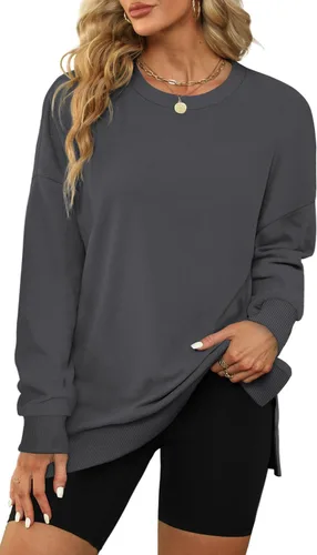 Vista 2 de XIEERDUO Sudaderas de gran tamaño para mujer, estilo casual, cuello redondo, manga larga, cómodas