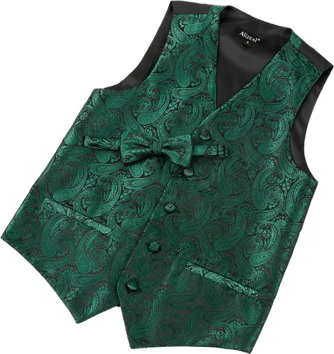 Vista 3 de Alizeal Conjunto clásico de corbatín y chaleco de traje de cachemira para niños