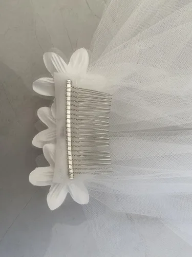 Vista 4 de Velos de tul de dos capas para la primera comunión con corona de tiara para boda, fiesta de graduación