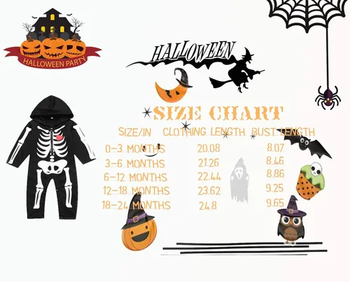 Vista 6 de Disfraz de esqueleto de Halloween para bebé niño con capucha de manga larga