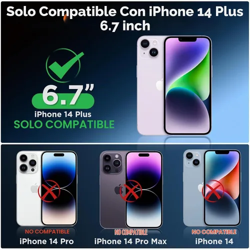 Vista 7 de Funda de silicona diseñada para iPhone 14 Plus, con 2 protectores de pantalla, funda protectora de cuerpo completo a prueba de golpes, funda delgada