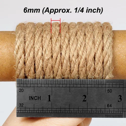 Vista 2 de Tenn Well Cuerda de yute de 6 mm, 20 metros de cuerda de yute fuerte y gruesa para manualidades, jardinería, poste de rascado para gatos, embalaje
