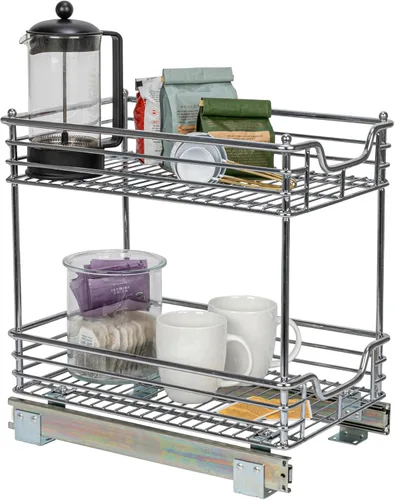 Vista 11 de Household Essentials Glidez - Organizador multiusos de acero cromado con forro de plástico para uso debajo del gabinete, diseño de 2 niveles, se