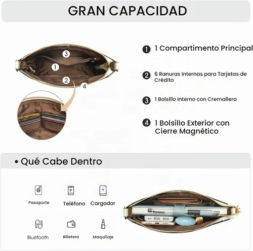 Vista 5 de Kattee Bolso cruzado de cuero genuino para mujer, bolso pequeño Beige