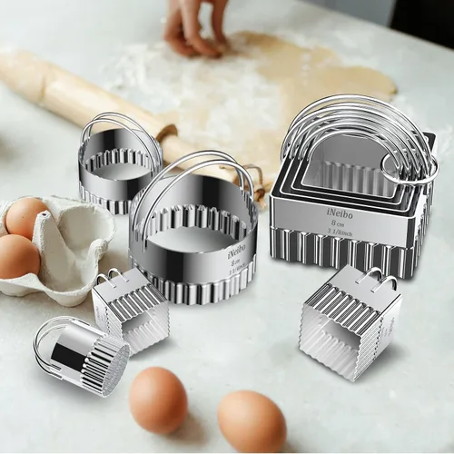Vista 8 de iNeibo Juego de cortadores de galletas con borde estriado, bollos circulares redondos, pastelería y masa para hornear, albóndigas y fondant