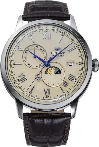 Vista 4 de Orient Classic Bambino Sun & Moon – Men's Automatic and Manual Winding Classic Mechanical Wrist Watch Marrón chocolate