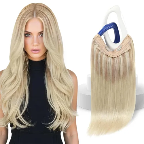 Vista 22 de Sunny - Extensiones de cabello humano real, con cable/hilo y clips ajustables, aplicación invisible, 2.82 onzas, 12 pulgadas, color rubio cenizo