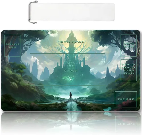 Vista 29 de DAUXID Tapete de Juego MTG Cosido Premium con Zonas y Respaldo de Goma Antideslizante, Tapete de Juego TCG para MTG y Otros Juegos de Cartas, Diseño