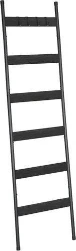Vista 14 de HOOBRO Escalera para mantas, estante de toallas de 5 niveles con ganchos, estante de mantas inclinado en la pared, estante decorativo