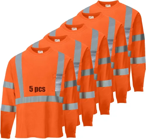 Vista 16 de Hi Vis - Camisetas de seguridad para hombre, reflectantes, de alta visibilidad, manga corta y larga, con bolsillo, paquete de 3 y 5