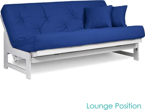 Vista 4 de Nirvana Futons Arden - Marco de futón de madera blanca sin brazos, tamaño matrimonial o queen, estructura de marco de sofá cama de madera maciza