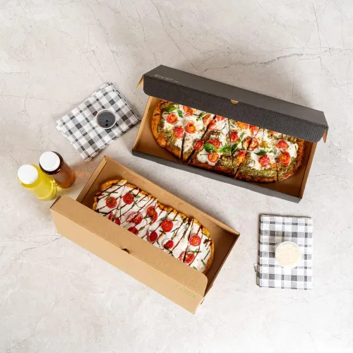 Vista 119 de Restaurantware - Cajas para pizza, 50 unidades, 14 x 7 x 1.5 pulgadas, embalaje de papel de cartón corrugado con bloqueo de pestañas, resistente a