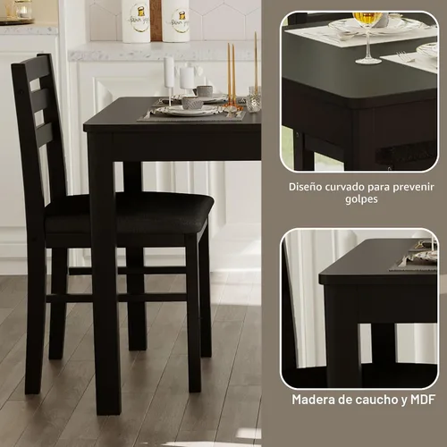 Vista 5 de Juego de Mesa de Comedor Rectangular Moderna de Madera Maciza de Interior de 5 Piezas para 4, Mesa y 4 Sillas con Cojines Suaves para Cocina, Bar