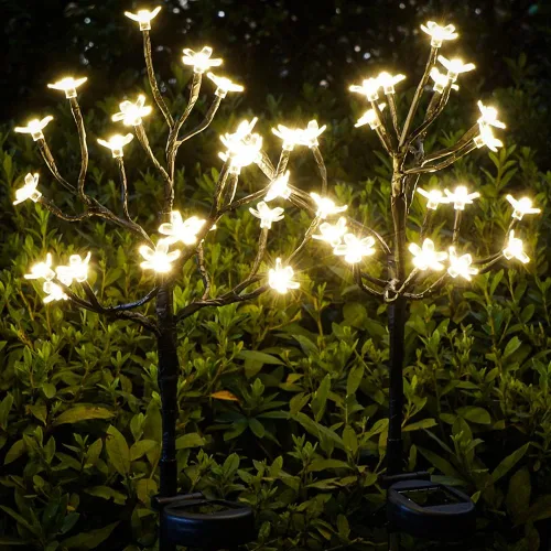 Vista 14 de Luces solares para jardín y exteriores, paquete de 20 luces LED alimentadas por energía solar, diseño de cerezo, impermeable, patio, camino, patio