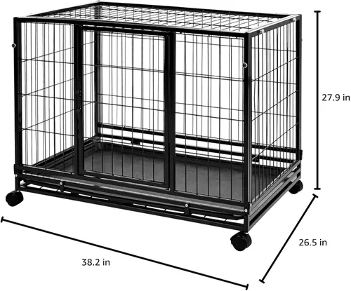 Vista 5 de Amazon Basics - Perrera portátil resistente apilable para perros y mascotas con bandeja, negro, 24.0"L x 28.0"W x 37.0"H