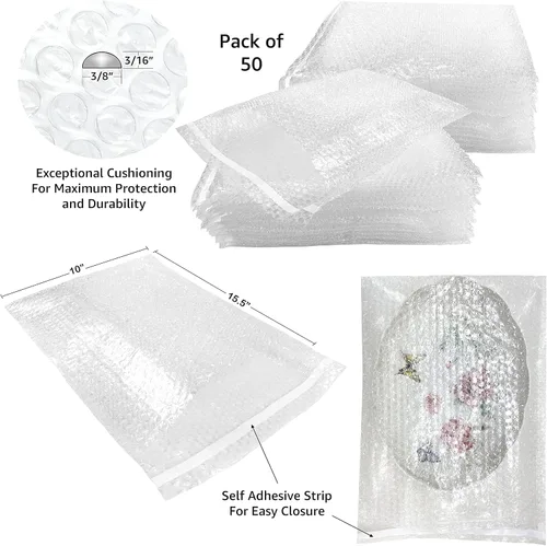Vista 2 de 50 bolsas de burbujas de 10 x 15.5 pulgadas – #6 bolsas de envoltura autosellantes