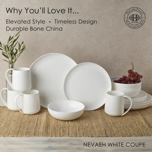 Vista 4 de Everyday White by Fitz and Floyd Nevaeh Coupe - Juego de vajilla de 16 piezas, servicio para 4 personas