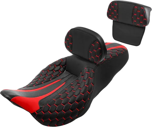 Vista 25 de Asiento de conductor, pasajero y piloto - SLMOTO Asiento de motocicleta de una pieza para 2 personas, compatible con Harley Touring Road King CVO