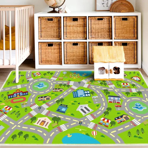 Vista 15 de Alfombra de juego para niños, alfombra educativa de 31 x 48 pulgadas, alfombra antideslizante de la vida urbana, alfombra de aprendizaje para niños