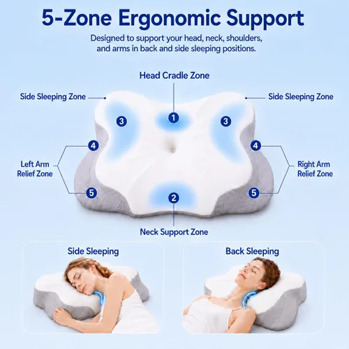 Vista 4 de Almohada cervical para el cuello para dormir, almohada ergonómica para dormir acogedora, almohada de espuma viscoelástica sin olor suave para dormir