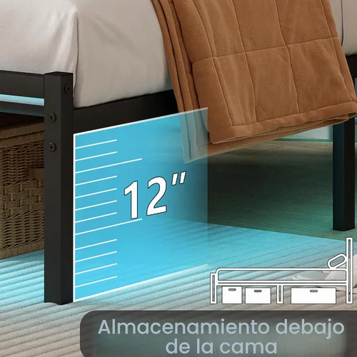 Vista 5 de CLIBFENG Marco de cama tamaño completo con cabecero, soporte de listones de acero resistente, marco de cama LED con estación de carga USB, base