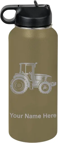 Vista 17 de LaserGram Botella de agua personalizada, tractor agrícola, acero inoxidable de doble pared aislada al vacío con popote superior, regalo grabado