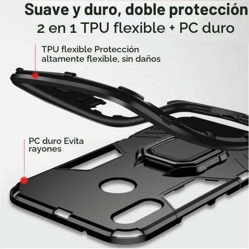 Vista 3 de Funda para Huawei P30 Lite, 2 en 1 híbrida resistente armadura a prueba de golpes Defender Kickstand de doble capa parachoques trasera dura cubierta