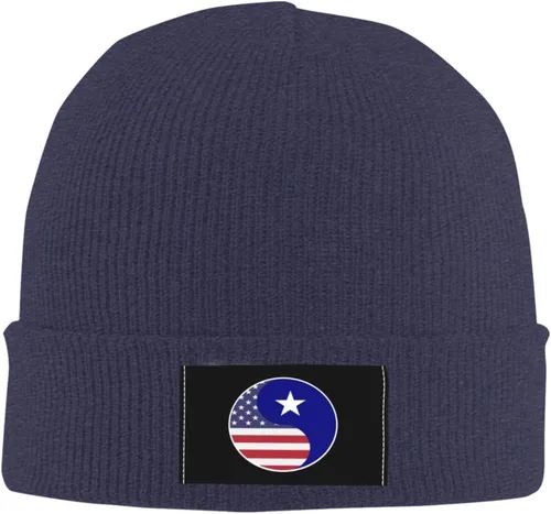 Vista 2 de LIICHEES Yin Yang Flag Combination of America and Bonnie Blue Flag Beanie Hat for Men Women Warm Cozy Knit Skull Cap Acrylic Winter Hats