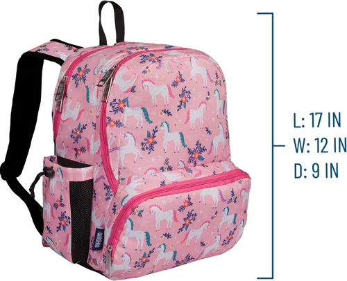 Vista 8 de Wildkin Mochila infantil de 17 pulgadas para niños y niñas, perfecta para la escuela primaria tardía, cuenta con tres compartimentos con cremallera