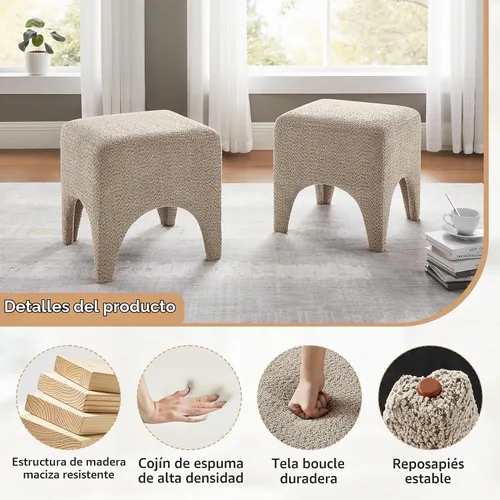 Vista 7 de Boucle - Taburete otomán cuadrado moderno de 17 pulgadas, taburete de tocador para maquillaje, reposapiés rectangular para sofá, taburete otomán