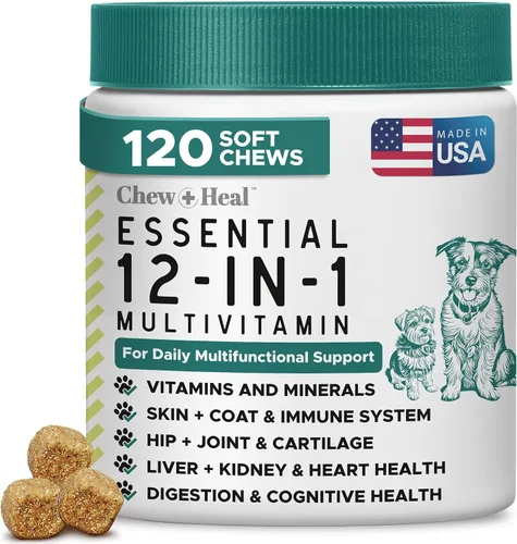 Vista 8 de 12 en 1 Multivitamínico para Perros - 60 Masticables Blandos de Vitaminas y Suplementos para Cachorros y Perros Mayores para Cadera y Articulaciones