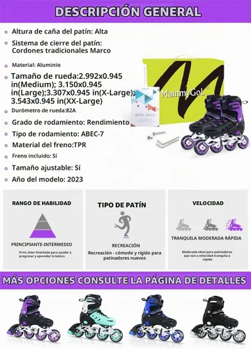 Vista 4 de MammyGol - Patines en línea ajustables para adultos, patines seguros y duraderos con ruedas gigantes, patines profesionales de alto rendimiento