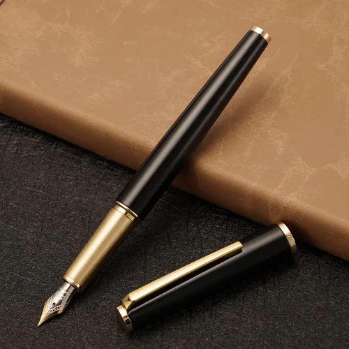 Vista 4 de Jinhao - Pluma estilográfica de metal 95, punta media, color negro vívido con bolígrafo dorado para escribir