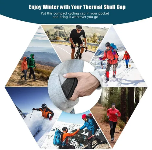 Vista 8 de Hikenture Guantes de ciclismo de invierno M y gorro de calavera gris para hombre y mujer