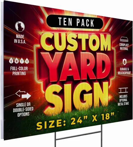 Vista 2 de Paquete de 10 letreros personalizados de 24"x18" para patio con estacas, letreros personalizados para exteriores, letreros corrugados de impresión a