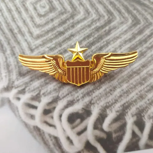 Vista 5 de Pin de las alas del aviador del metal, Pin de la etiqueta de la insignia del piloto del ala del oro del piloto