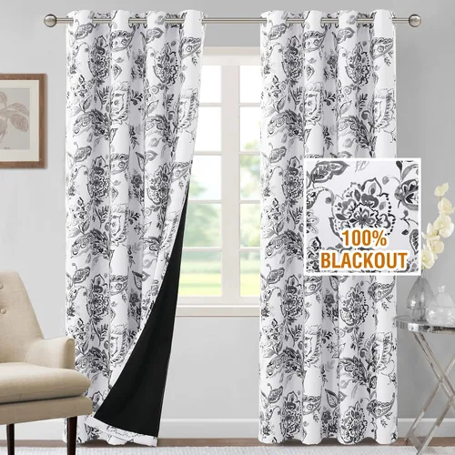 Vista 50 de H.VERSAILTEX - Cortinas 100% blackout con estampado floral de cattleyas, 45 pulgadas de largo, juego de 2 paneles térmicos con forro negro, a prueba