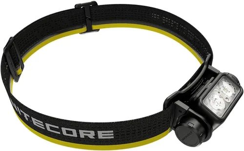 Vista 2 de Nitecore NU43 linterna recargable frontal, 1400 lúmenes USB-C brillante ligera para camping, correr o trabajar, con foco, luz roja, incluye pegatina