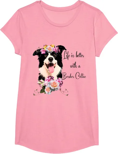 Vista 83 de Life is Better With a Border Collie - Camiseta de perro lindo con flores, gris, S Gris Oscuro