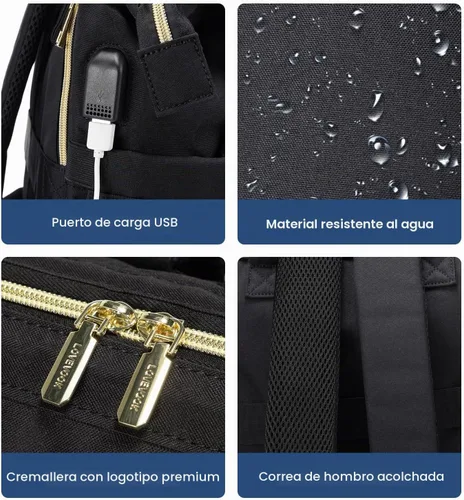 Vista 4 de Mochila para laptop LOVEVOOK para mujer, Negro, Mochilas Daypack