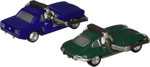Vista 2 de Disney /Pixar Cars Brent Mustangburger con auriculares y Leland Turbo Carro de personajes fundido a presión (paquete de 2)