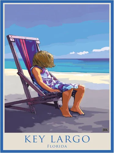 Vista 10 de Key Largo Florida Girl in Beach Chair Giclée Art Print Póster de Alla Prima Painting por la artista Joanne Kollman 9 x 12 pulgadas