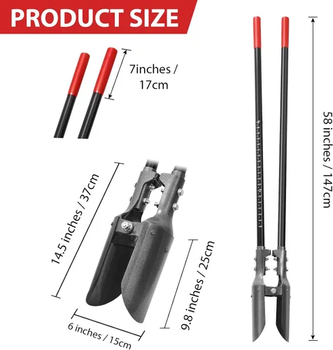 Vista 2 de Manija de fibra de vidrio con marca de escala de 58 pulgadas para excavar Heavy Duty, Manual Post Hole Digger,Sturdy Fiberglass Handle With Scale