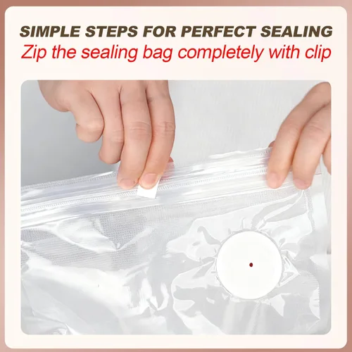 Vista 7 de Bolsas selladoras al vacío reutilizables para alimentos: 30 bolsas de sellado al vacío reutilizables sin BPA con válvula de aire y 2 clips