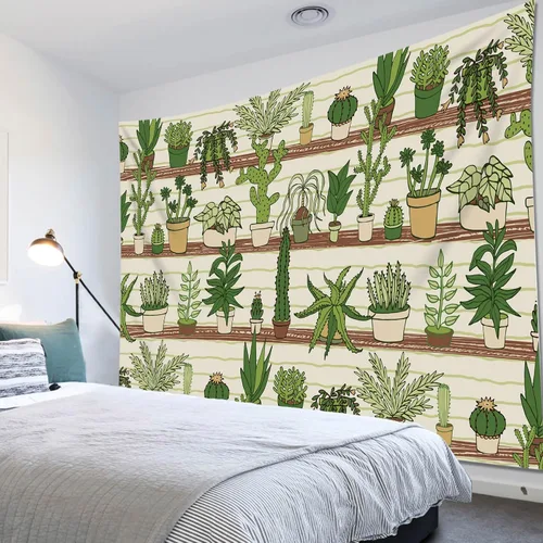 Vista 14 de HVEST Tapiz de cactus con diseño de plantas suculentas del desierto tropical en estante de madera, tapiz para colgar en la pared, acuarela botánica